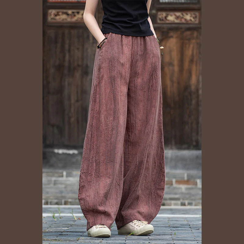 Pantaloni in lino e cotone ramiè Buddha Stones Pantaloni con design tie-dye Pantaloni larghi Zen Yoga da donna con tasche - Image 21
