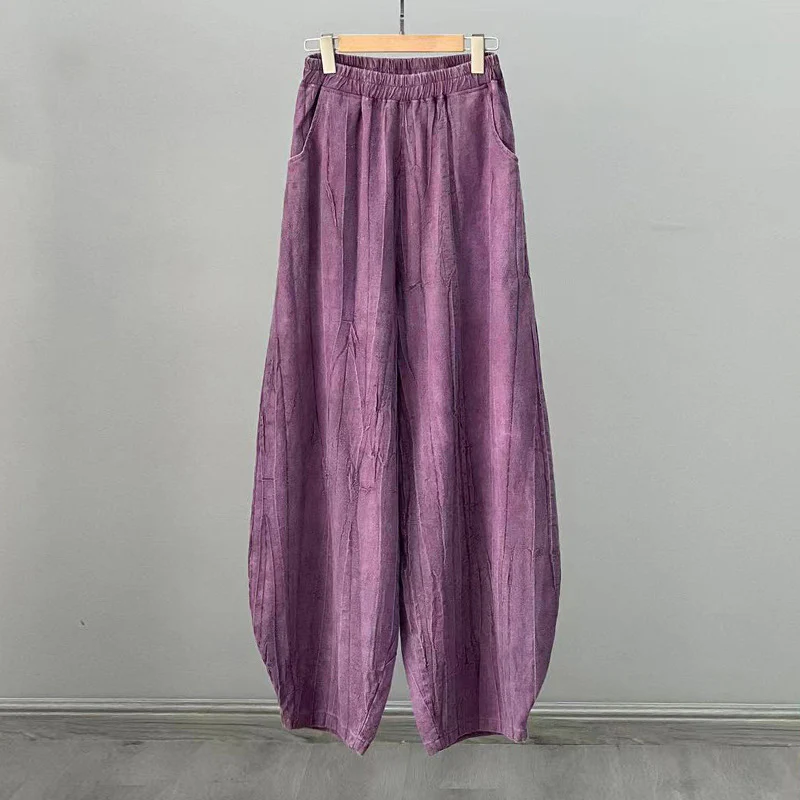 Pantaloni in lino e cotone ramiè Buddha Stones Pantaloni con design tie-dye Pantaloni larghi Zen Yoga da donna con tasche - Image 31