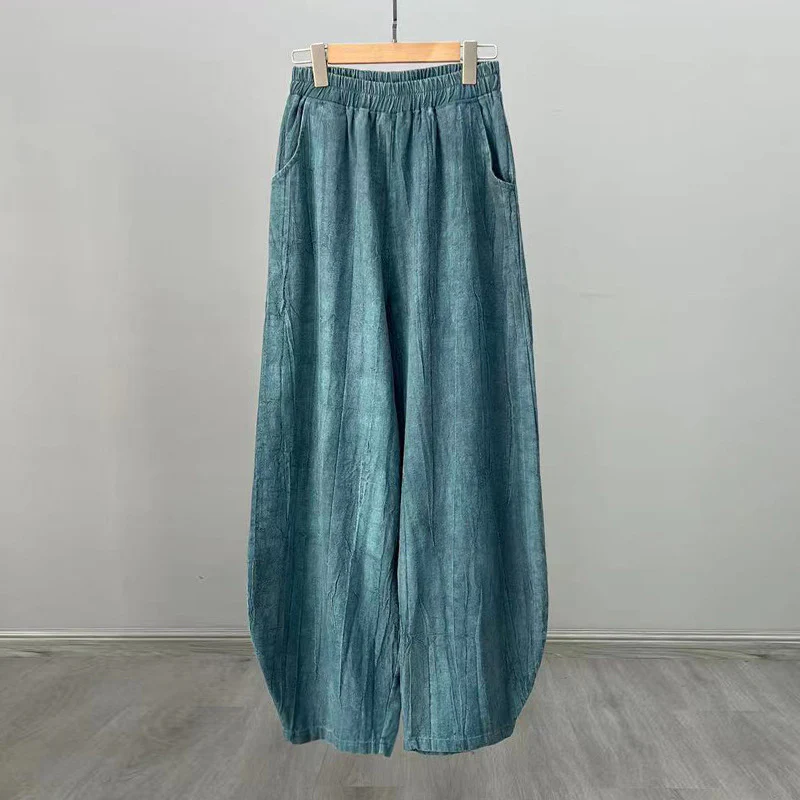 Pantaloni in lino e cotone ramiè Buddha Stones Pantaloni con design tie-dye Pantaloni larghi Zen Yoga da donna con tasche - Image 33