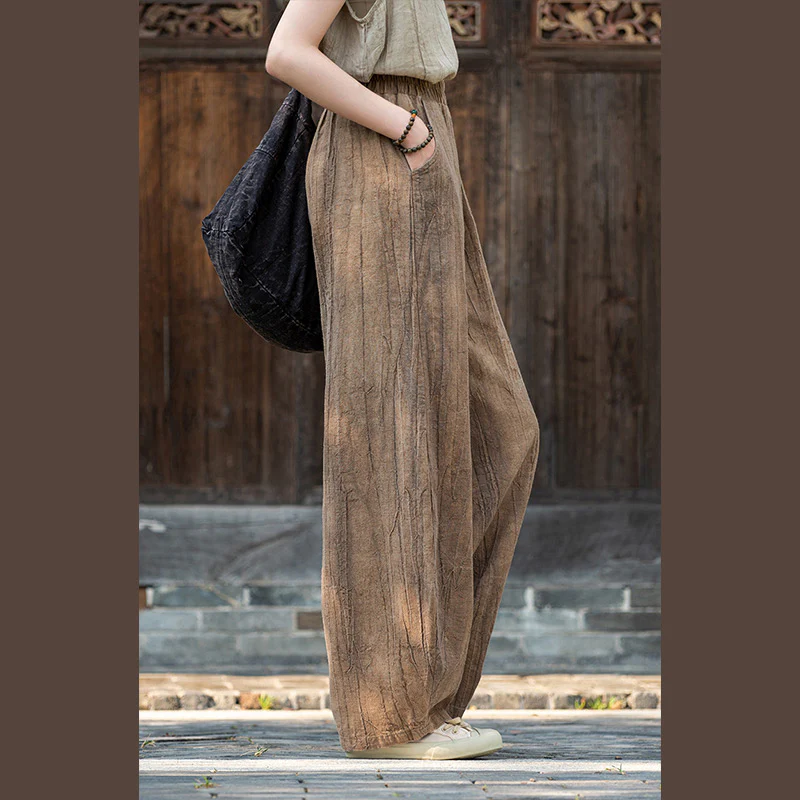 Pantaloni in lino e cotone ramiè Buddha Stones Pantaloni con design tie-dye Pantaloni larghi Zen Yoga da donna con tasche - Image 5