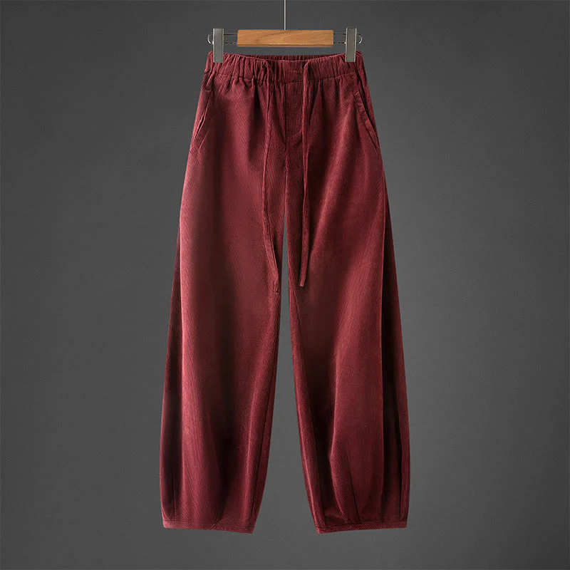 Pantaloni in velluto a coste con coulisse e elastico in vita, modello invernale da uomo Buddha Stones, con tasche - Image 11