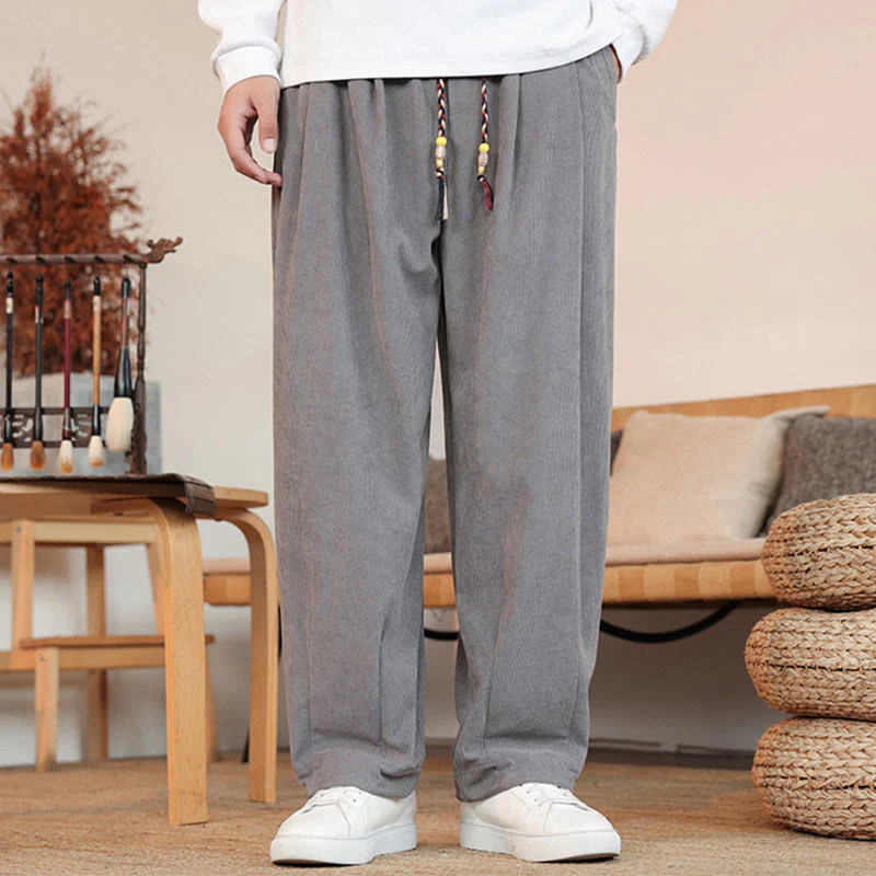 Pantaloni in velluto a coste con coulisse e tasche da uomo Buddha Stones autunno inverno - Image 2