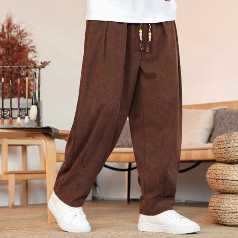 Pantaloni in velluto a coste con coulisse e tasche da uomo Buddha Stones autunno inverno - Image 29