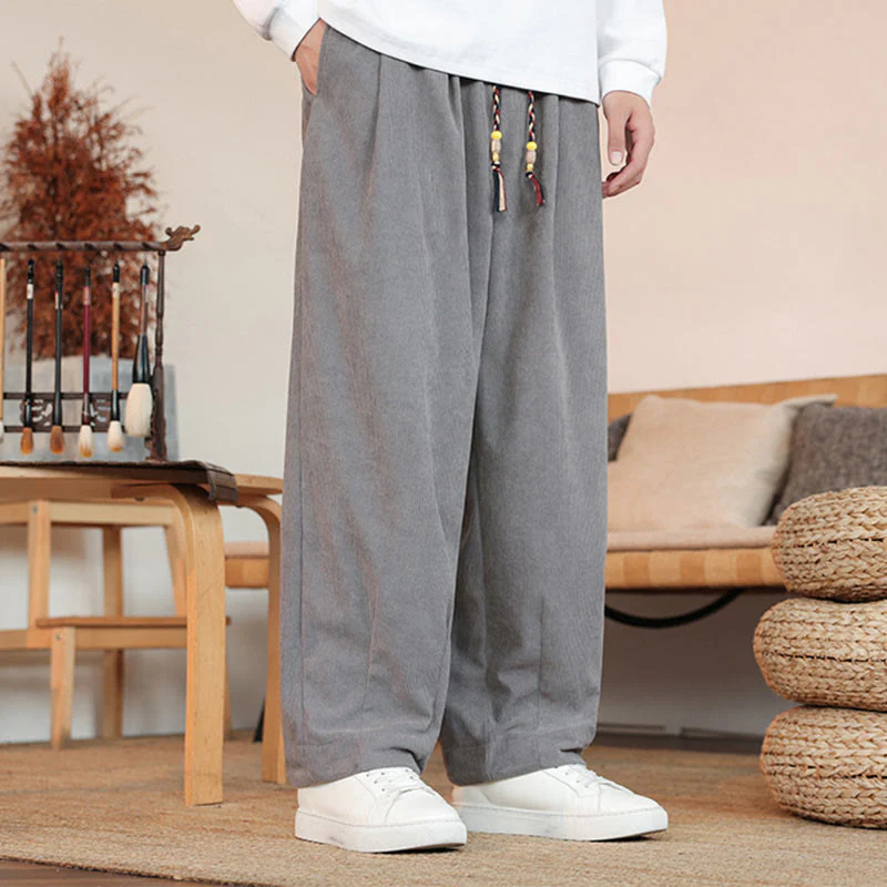 Pantaloni in velluto a coste con coulisse e tasche da uomo Buddha Stones autunno inverno - Image 3