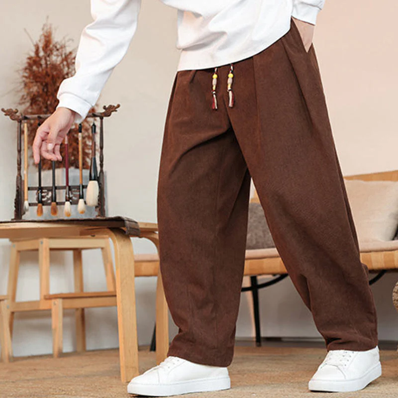 Pantaloni in velluto a coste con coulisse e tasche da uomo Buddha Stones autunno inverno - Image 31