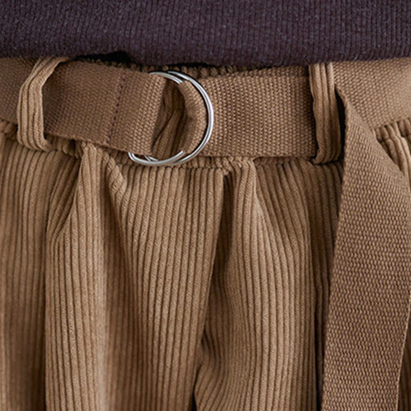 Pantaloni in velluto a coste da donna Buddha Stones Retro, a gamba larga, lunghezza 7-8, con tasche e cintura - Image 8