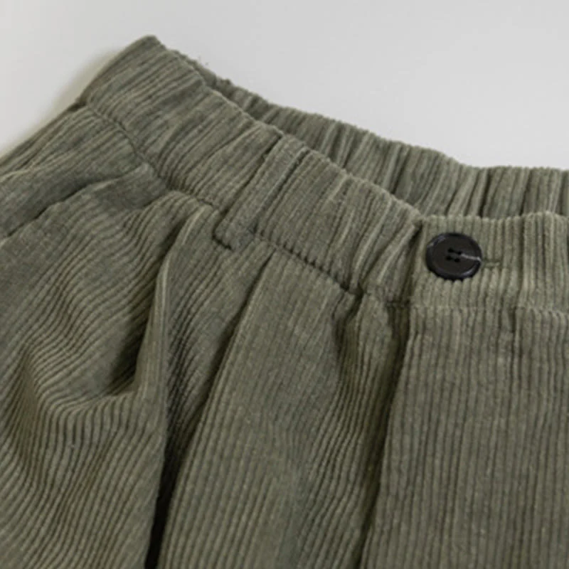 Pantaloni in velluto a coste di cotone con tasche e gamba larga, con cerniera e vita alta, da donna, Buddha Stones - Image 12