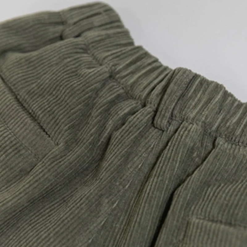 Pantaloni in velluto a coste di cotone con tasche e gamba larga, con cerniera e vita alta, da donna, Buddha Stones - Image 13