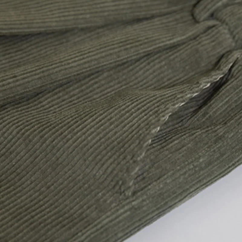 Pantaloni in velluto a coste di cotone con tasche e gamba larga, con cerniera e vita alta, da donna, Buddha Stones - Image 14