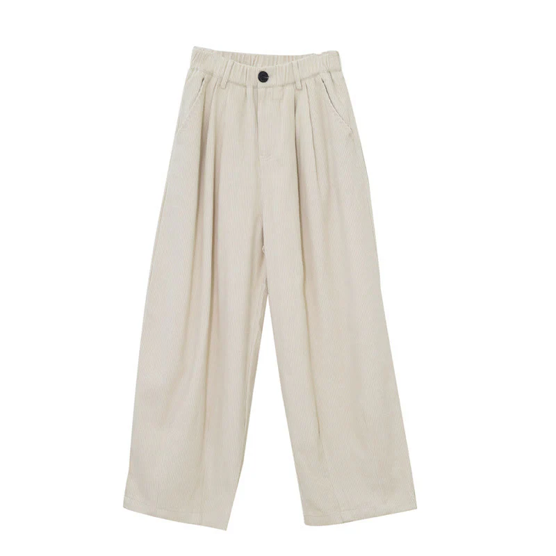 Pantaloni in velluto a coste di cotone con tasche e gamba larga, con cerniera e vita alta, da donna, Buddha Stones - Image 18