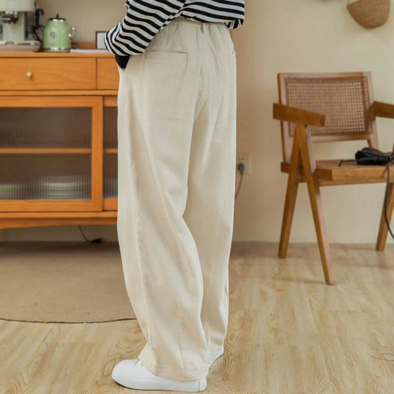 Pantaloni in velluto a coste di cotone con tasche e gamba larga, con cerniera e vita alta, da donna, Buddha Stones - Image 21