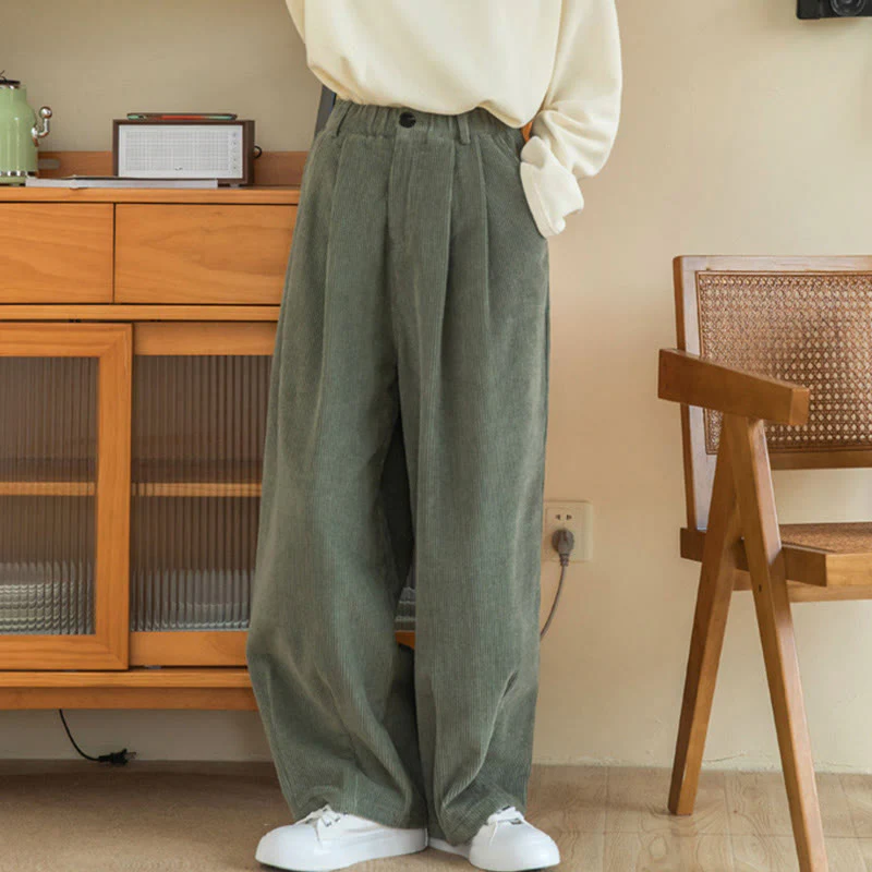 Pantaloni in velluto a coste di cotone con tasche e gamba larga, con cerniera e vita alta, da donna, Buddha Stones - Image 6