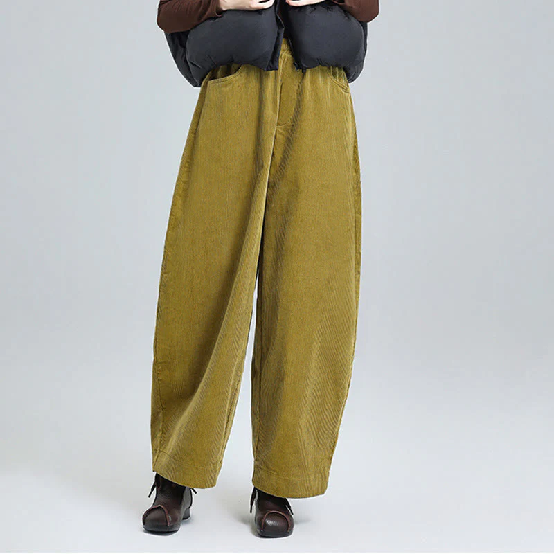 Pantaloni da donna Buddha Stones autunnali in velluto a coste, semplici, alla caviglia, dal design classico e con tasche. - Image 11
