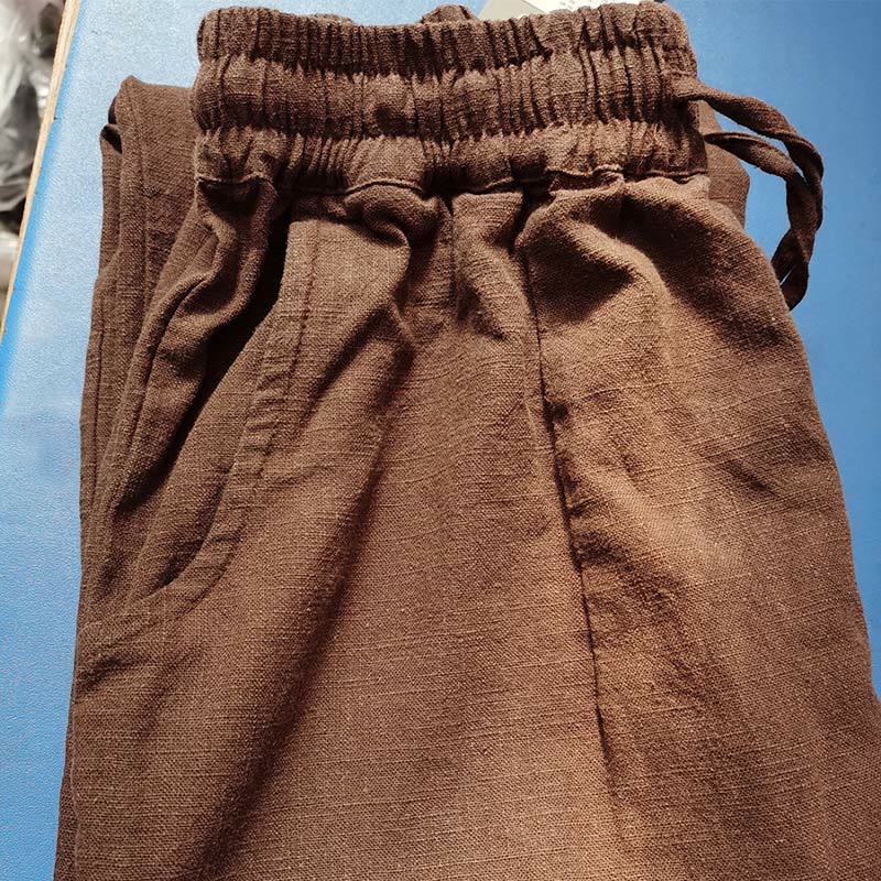 Pantaloni larghi a gamba dritta casual semplici Buddha Stones da donna in cotone ramiè con tasche - Image 17