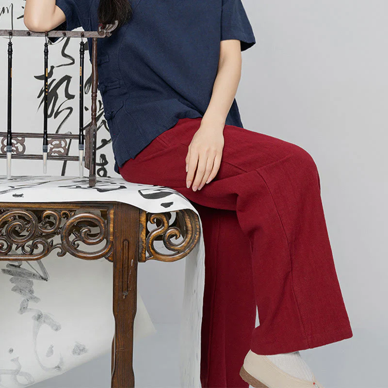 Pantaloni larghi a gamba dritta casual semplici Buddha Stones da donna in cotone ramiè con tasche - Image 22