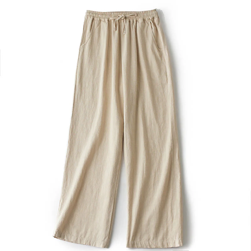 Pantaloni larghi a gamba dritta casual semplici Buddha Stones da donna in cotone ramiè con tasche - Image 25