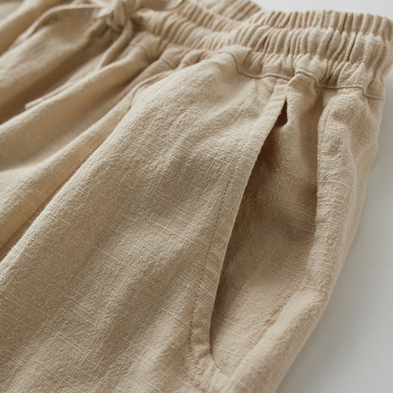 Pantaloni larghi a gamba dritta casual semplici Buddha Stones da donna in cotone ramiè con tasche - Image 26