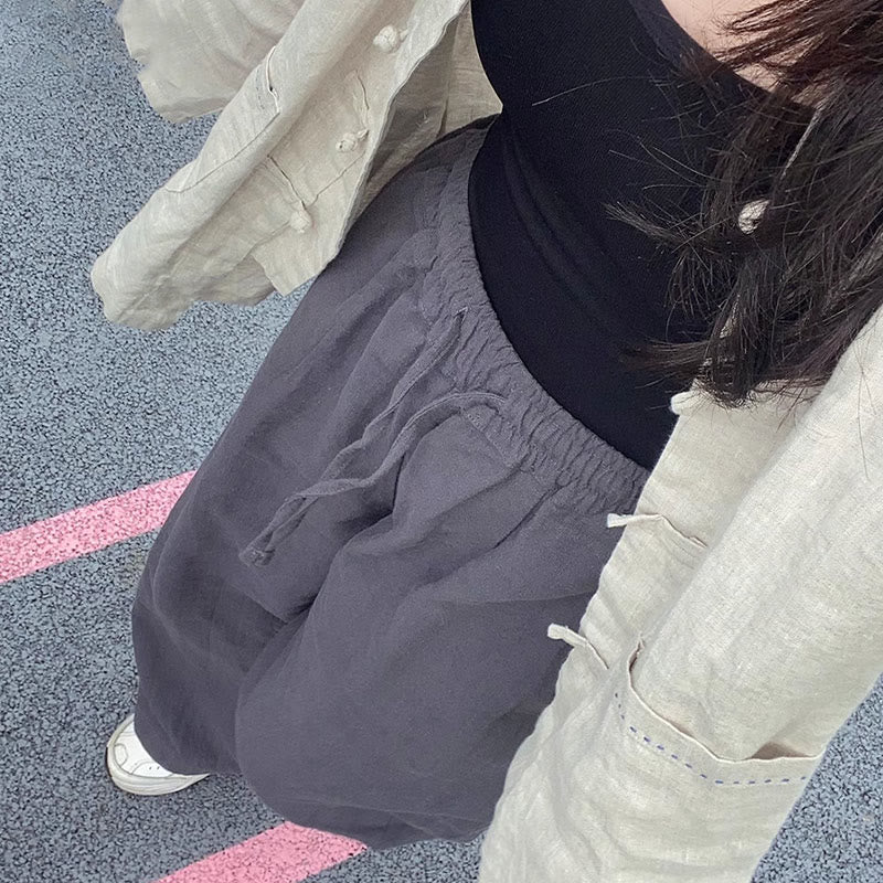 Pantaloni larghi a gamba dritta casual semplici Buddha Stones da donna in cotone ramiè con tasche - Image 7