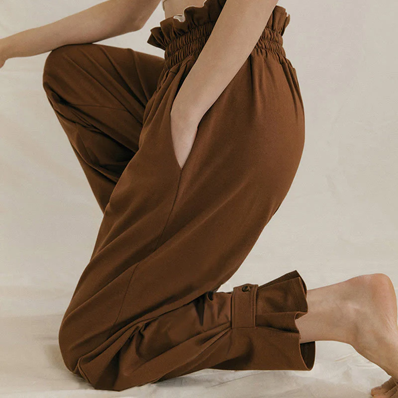 Pantaloni larghi casuali in spandex con fibbia Buddha Stones da donna con tasche - Image 7