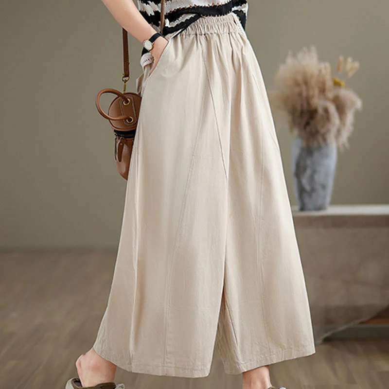 Pantaloni larghi da donna Buddha Stones, casual, in cotone tinta unita, con tasche, lunghezza 7-8
