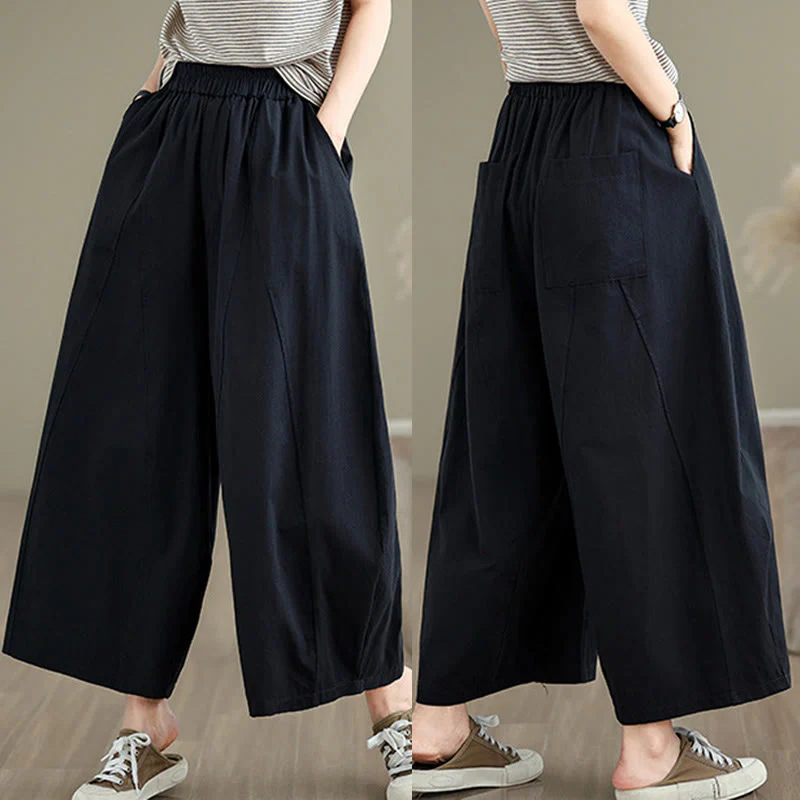 Pantaloni larghi da donna Buddha Stones, casual, in cotone tinta unita, con tasche, lunghezza 7-8 - Image 10
