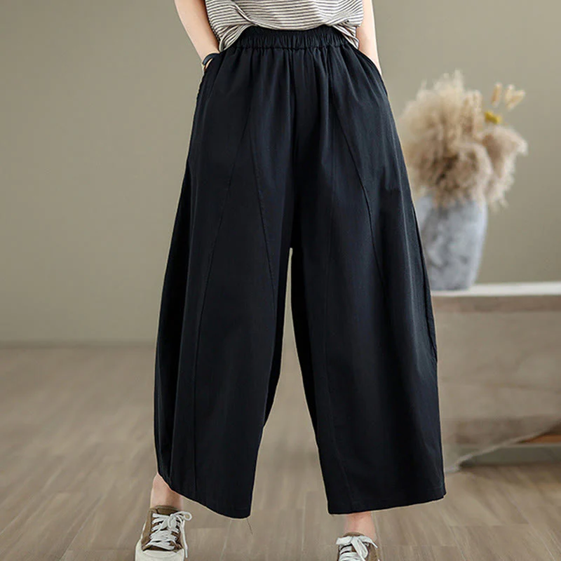 Pantaloni larghi da donna Buddha Stones, casual, in cotone tinta unita, con tasche, lunghezza 7-8 - Image 12