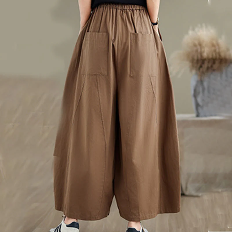 Pantaloni larghi da donna Buddha Stones, casual, in cotone tinta unita, con tasche, lunghezza 7-8 - Image 14