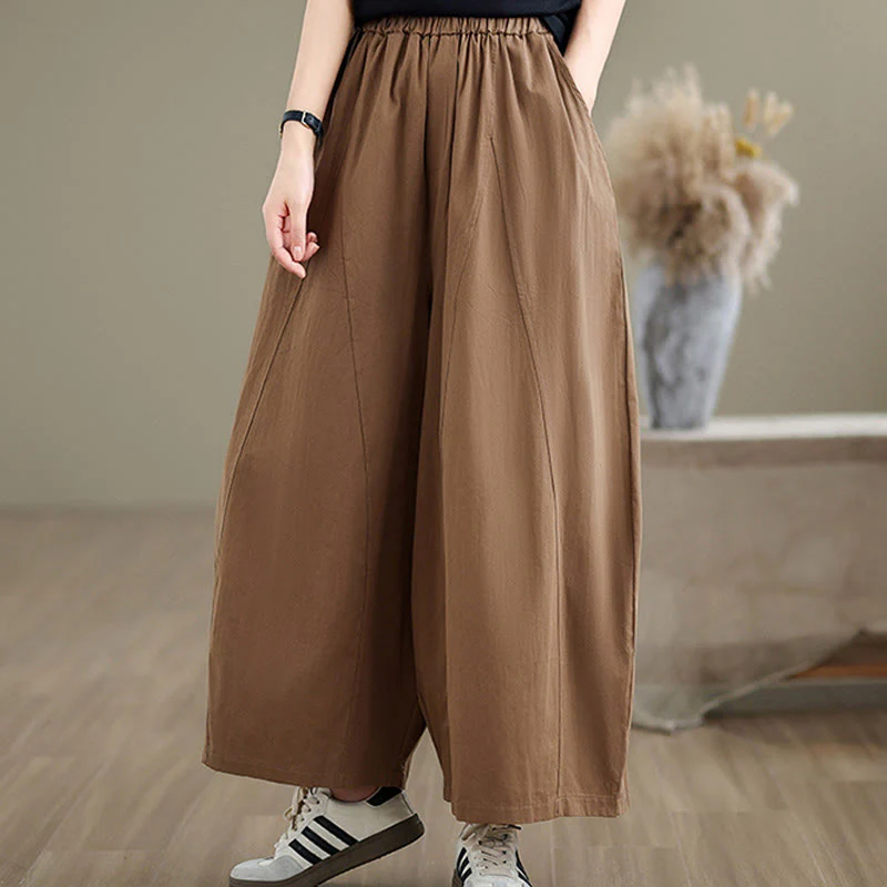 Pantaloni larghi da donna Buddha Stones, casual, in cotone tinta unita, con tasche, lunghezza 7-8 - Image 16