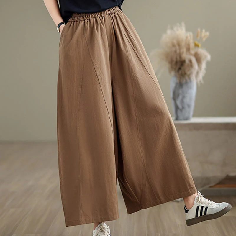 Pantaloni larghi da donna Buddha Stones, casual, in cotone tinta unita, con tasche, lunghezza 7-8 - Image 21