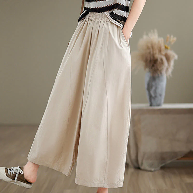 Pantaloni larghi da donna Buddha Stones, casual, in cotone tinta unita, con tasche, lunghezza 7-8 - Image 4
