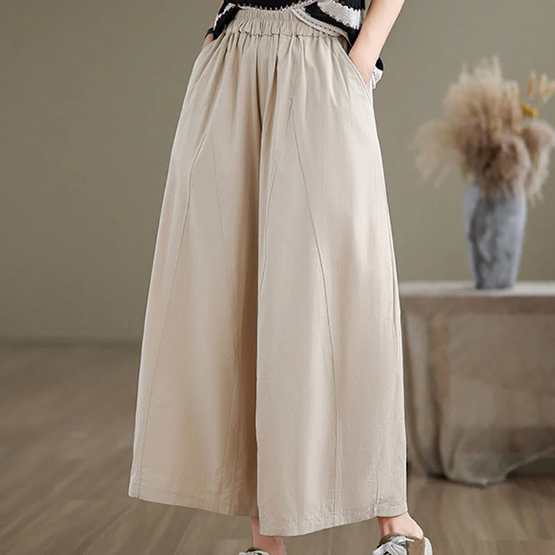 Pantaloni larghi da donna Buddha Stones, casual, in cotone tinta unita, con tasche, lunghezza 7-8 - Image 6
