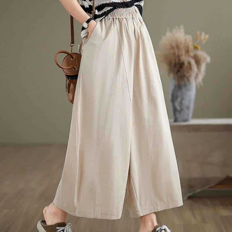 Pantaloni larghi da donna Buddha Stones, casual, in cotone tinta unita, con tasche, lunghezza 7-8 - Image 7
