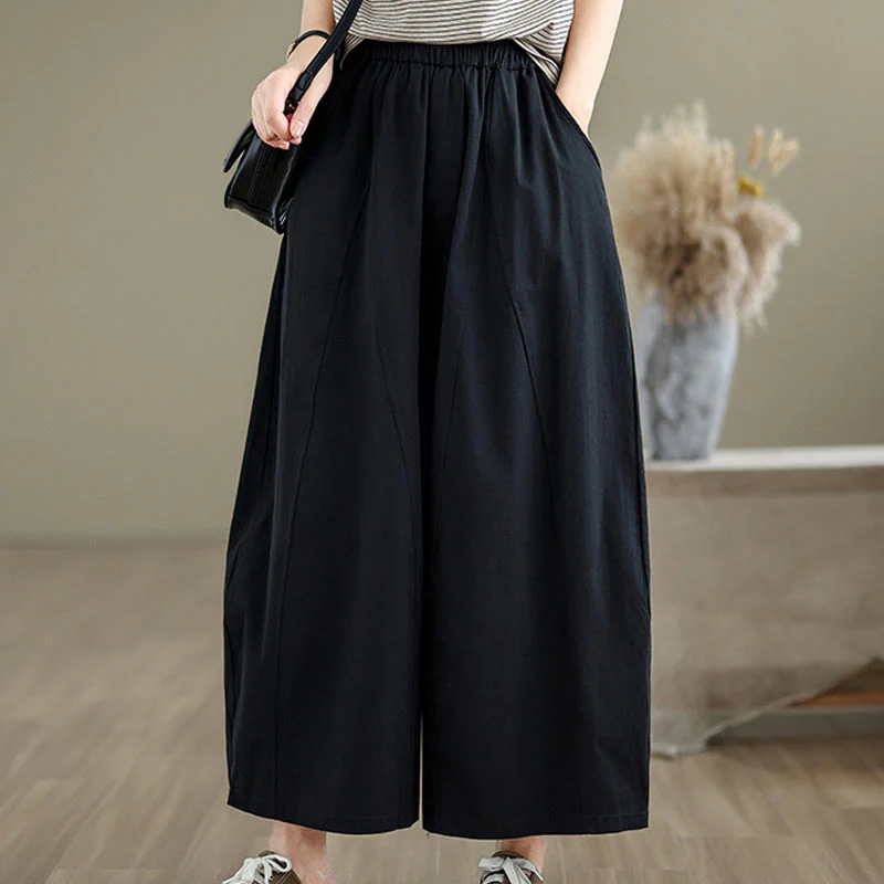 Pantaloni larghi da donna Buddha Stones, casual, in cotone tinta unita, con tasche, lunghezza 7-8 - Image 8