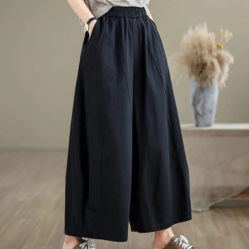 Pantaloni larghi da donna Buddha Stones, casual, in cotone tinta unita, con tasche, lunghezza 7-8 - Image 9
