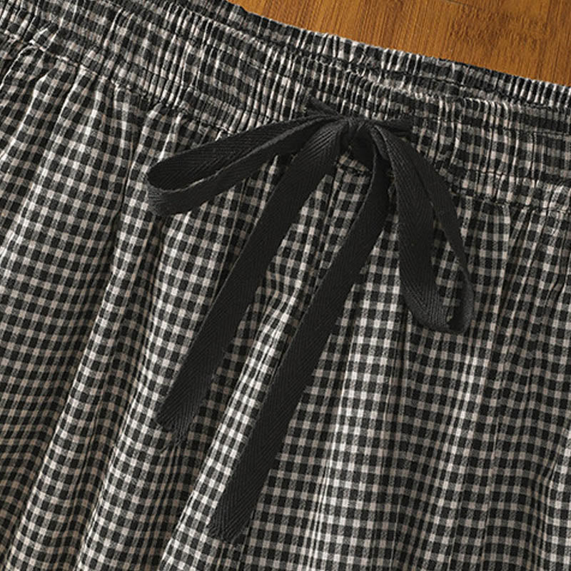 Pantaloni larghi da donna Buddha Stones in cotone casual con cuciture a griglia, lunghezza 7-8, con tasche - Image 14