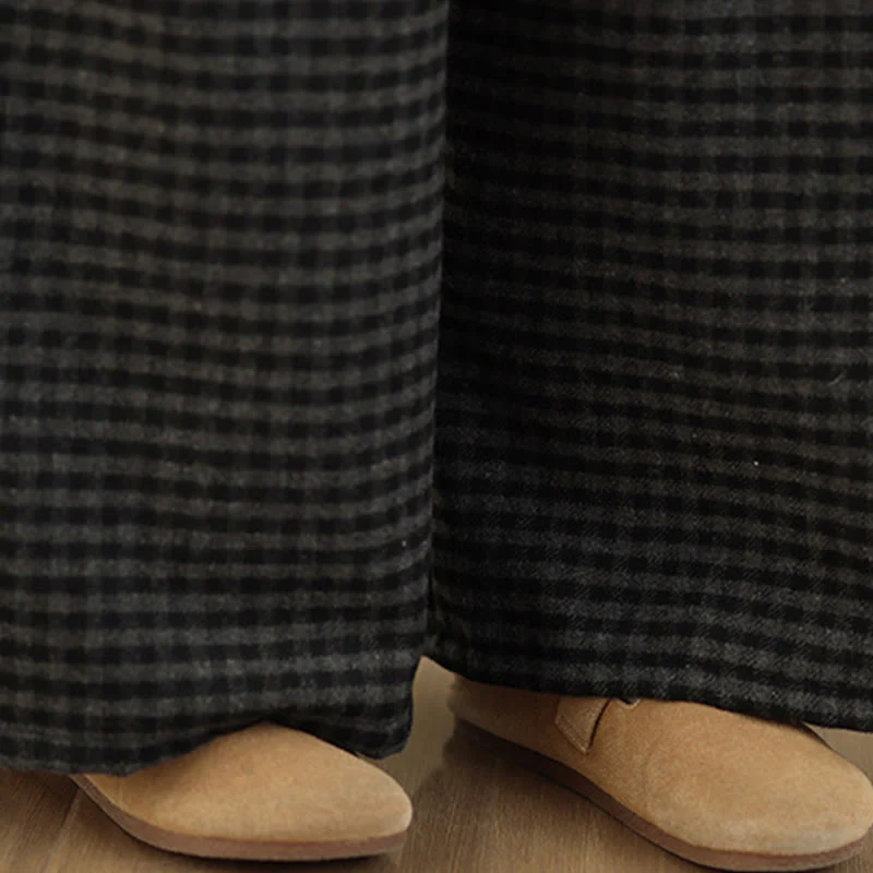 Pantaloni larghi da donna con tasche e motivo scozzese casual Buddha Stones - Image 7