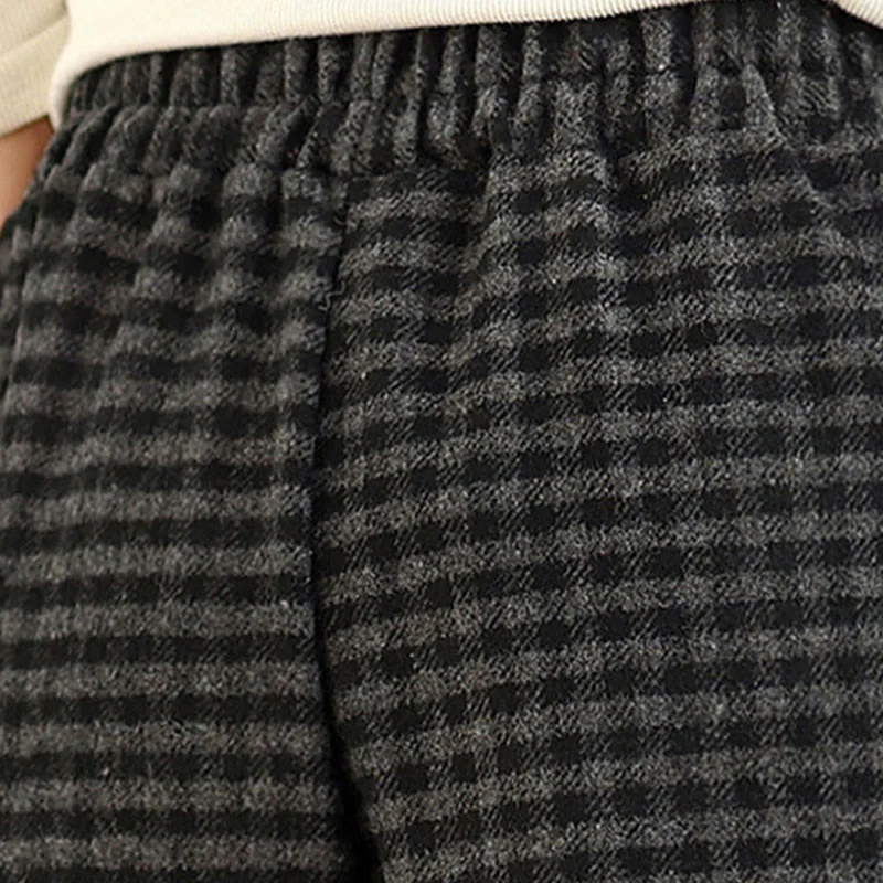 Pantaloni larghi da donna con tasche e motivo scozzese casual Buddha Stones - Image 9