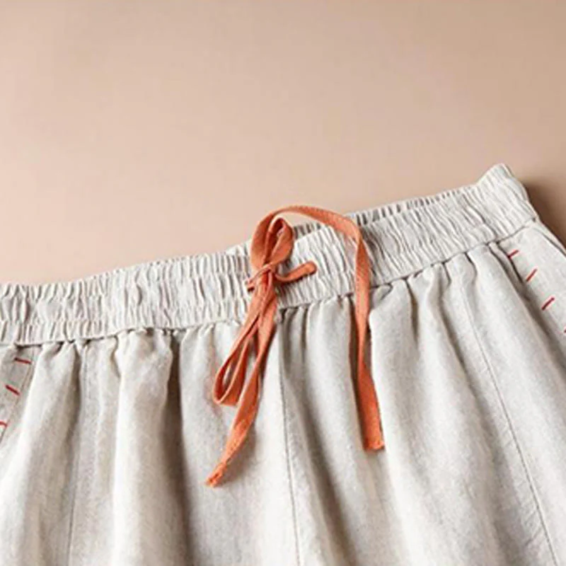 Pantaloni larghi da donna con tasche e orlo a fessura in cotone Buddha Stones, lunghezza 7-8 - Image 2