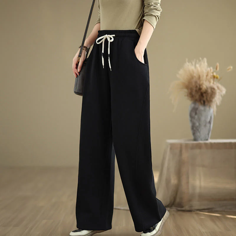 Pantaloni larghi da donna con coulisse e tasche, tinta unita, motivo Buddha Stones - Image 11
