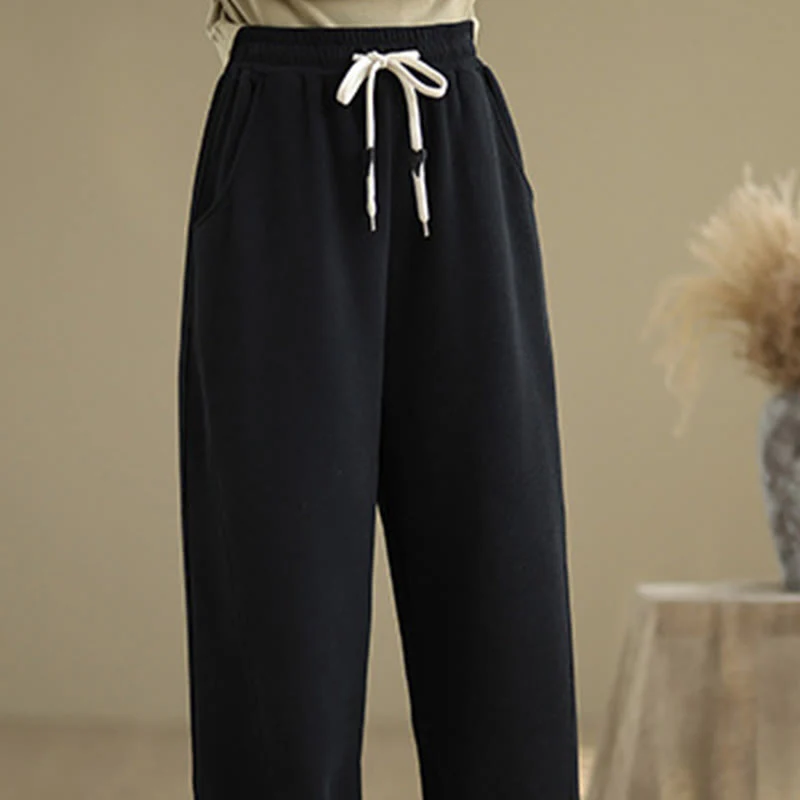 Pantaloni larghi da donna con coulisse e tasche, tinta unita, motivo Buddha Stones - Image 14