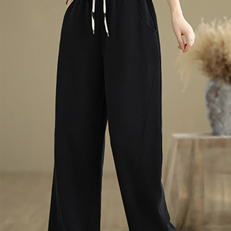 Pantaloni larghi da donna con coulisse e tasche, tinta unita, motivo Buddha Stones - Image 15