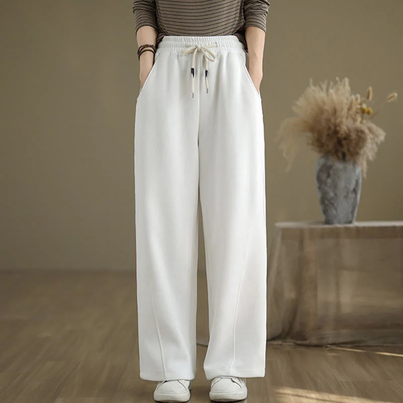 Pantaloni larghi da donna con coulisse e tasche, tinta unita, motivo Buddha Stones - Image 16