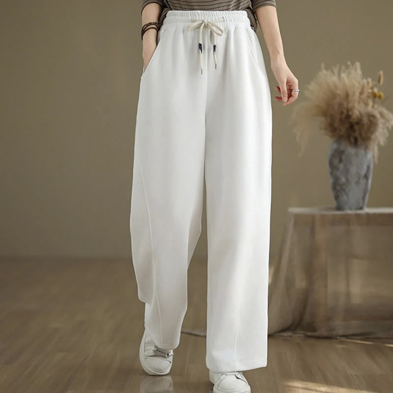 Pantaloni larghi da donna con coulisse e tasche, tinta unita, motivo Buddha Stones - Image 17