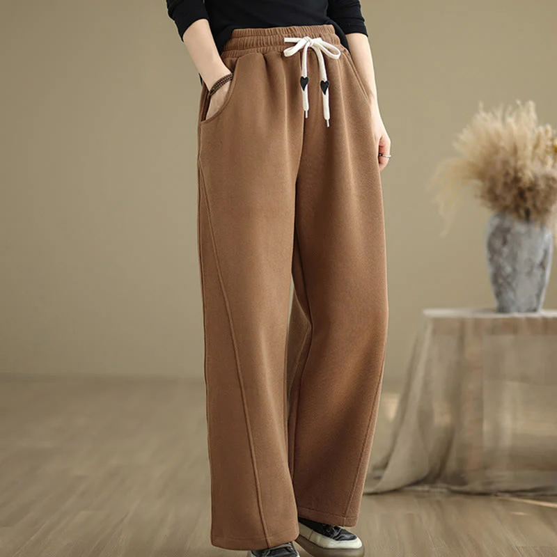 Pantaloni larghi da donna con coulisse e tasche, tinta unita, motivo Buddha Stones - Image 4