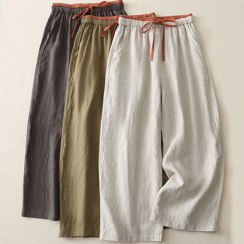 Pantaloni larghi da donna in cotone con coulisse, stile casual, motivo Buddha Stones, con tasche e blocchi di colore - Image 23