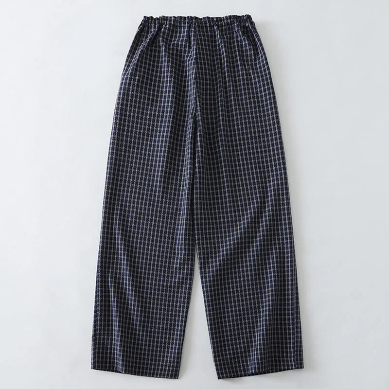 Pantaloni larghi da donna in cotone con motivo scozzese casual Buddha Stones e tasche - Image 2
