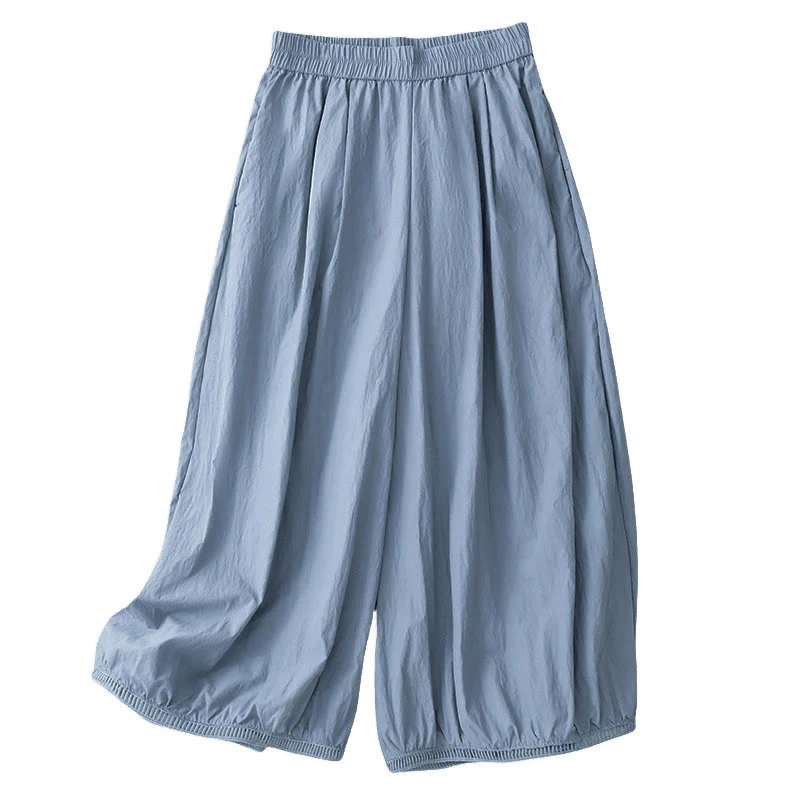 Pantaloni larghi da donna in cotone con orlo cavo, lunghezza 7-8, con tasche, modello Buddha Stones - Image 9