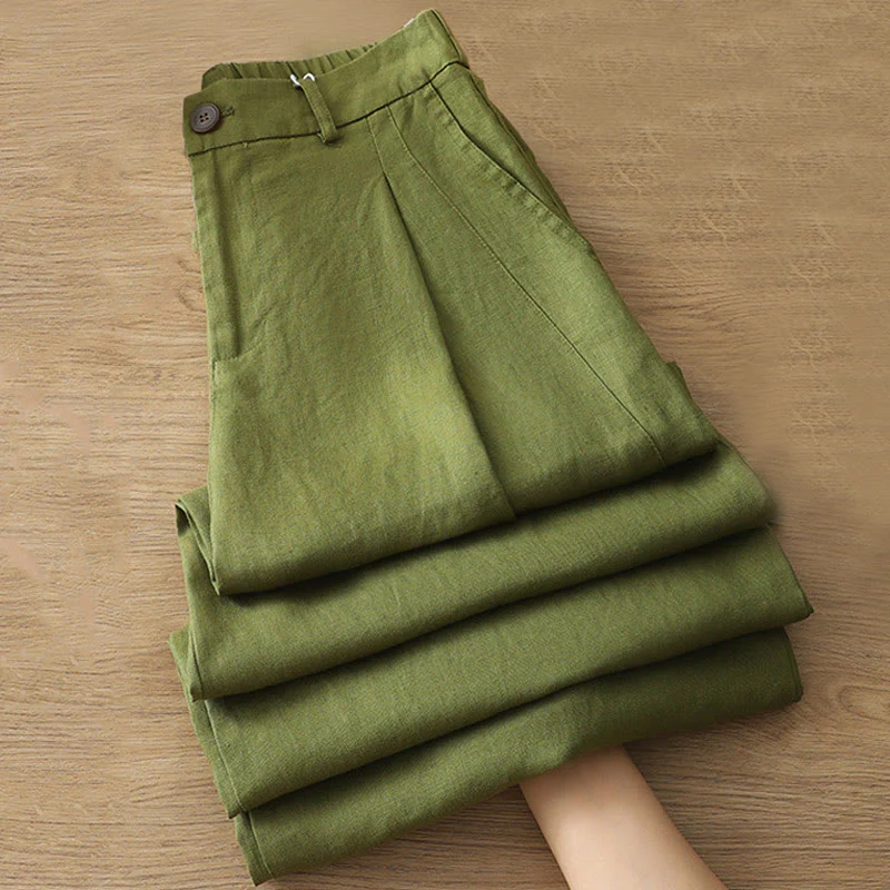 Pantaloni larghi da donna in cotone con tasche e cerniera, stile retrò casual Buddha Stones - Image 20