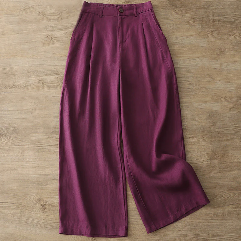Pantaloni larghi da donna in cotone con tasche e cerniera, stile retrò casual Buddha Stones - Image 30