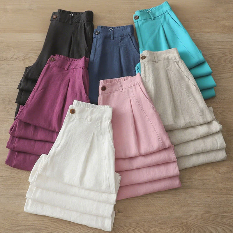 Pantaloni larghi da donna in cotone con tasche e cerniera, stile retrò casual Buddha Stones - Image 39